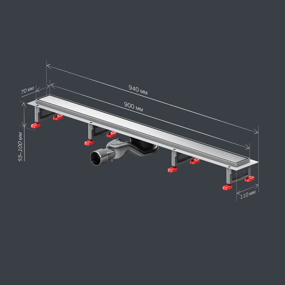 Душевой трап (лоток) 90 AM.PM MasterFlow W01SC-U11-090-04SB комбинированный затвор со стальной матовой решеткой под плитку, Цвет производителя: хром, Размер трапа: 900 - фото 10