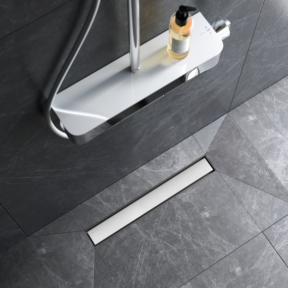 Душевой трап (лоток) 50 AM.PM MasterFlow W01SC-U11-050-04SB комбинированный затвор со стальной матовой решеткой под плитку, Цвет производителя: хром, Размер трапа: 500 - фото 4