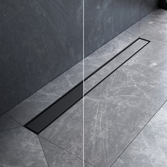 Душевой трап (лоток) 80 AM.PM MasterFlow W01SC-U11-080-04BM комбинированный затвор с черной матовой решеткой под плитку, Цвет производителя: чёрный, Размер трапа: 800 - фото 3