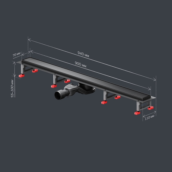 Душевой трап (лоток) 90 AM.PM MasterFlow W01SC-U11-090-04BM комбинированный затвор с черной матовой решеткой под плитку, Цвет производителя: чёрный, Размер трапа: 900 - фото 10