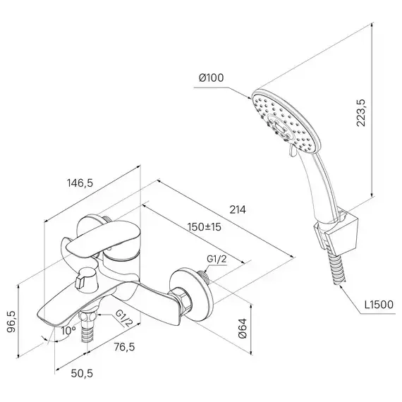 Смеситель для ванны Milardo Rora RORBL00M02, чёрный матовый - фото 8