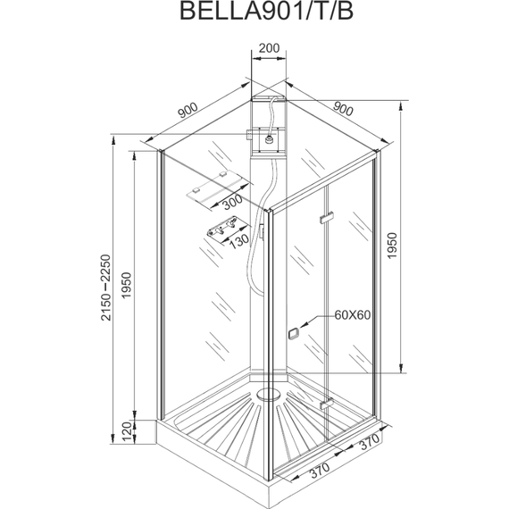 Душевая кабина CeruttiSpa 90х90 см BELLA90B, чёрный/прозрачное - фото 17