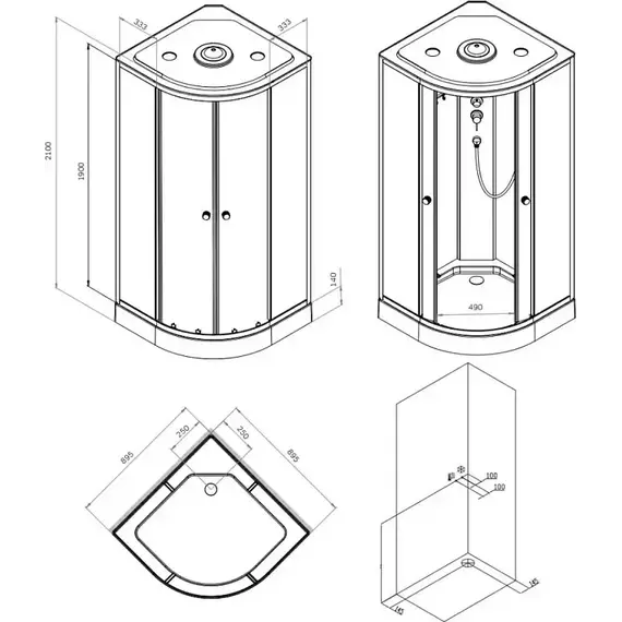 Душевая кабина Am.Pm X-Joy 90х90 см W94C-401-090BT, черный матовый/прозрачное - фото 7
