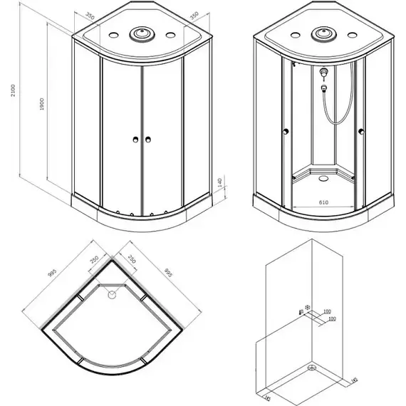 Душевая кабина Am.Pm X-Joy 100x100 см W94C-401-100BT, чёрный матовый/прозрачное - фото 7