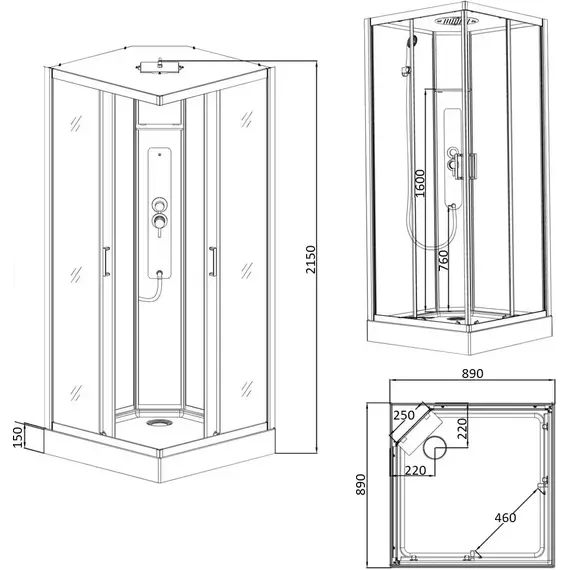 Душевая кабина Parly 90х90 см AMI Quadro, чёрный/прозрачное - фото 5