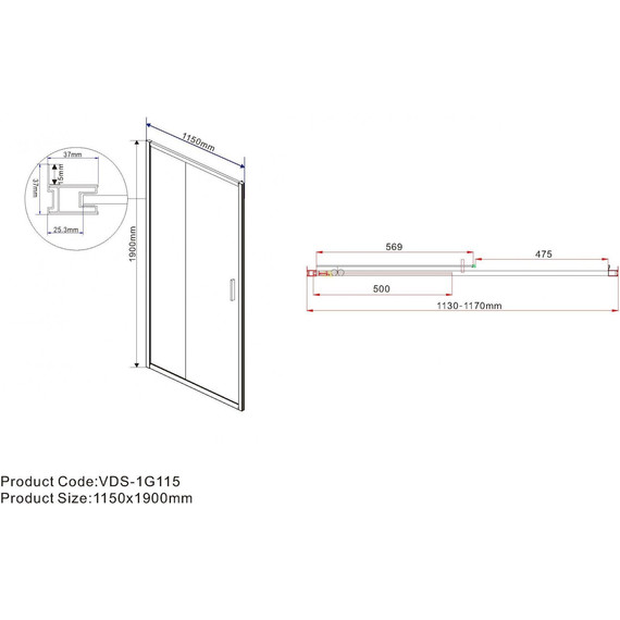 Душевая дверь Vincea Garda 115 см VDS-1G115CLB, чёрный/прозрачное - фото 5