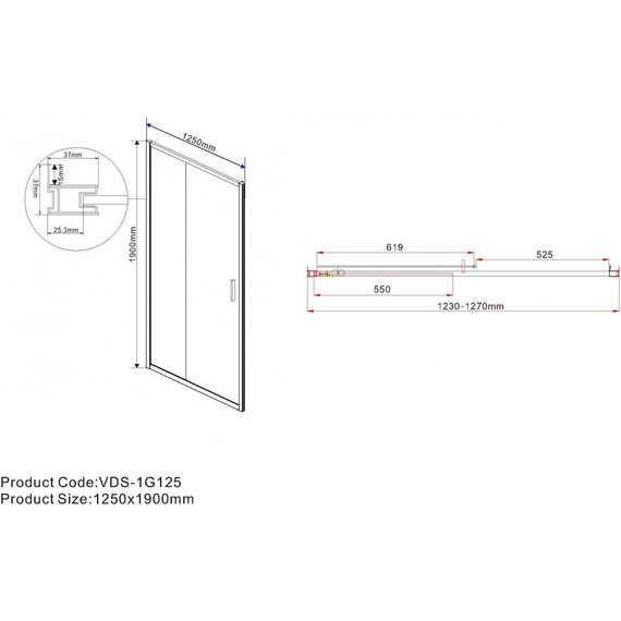 Душевая дверь Vincea Garda 125 см VDS-1G125CLB, чёрный/прозрачное - фото 5