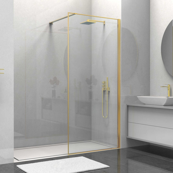 Душевая перегородка Vincea Walk in HS 80 см VSW-1HS800CLG (стекло 8 мм) с кронштейном в комплекте, брашированное золото/прозрачное - фото 