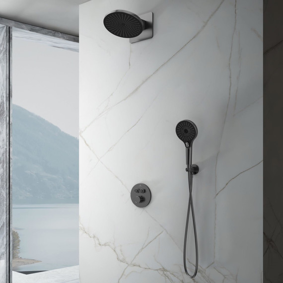Душевая система для душа с термостатом Vincea Inspire VSFW-3I22MT5GM, вороненая сталь - фото 