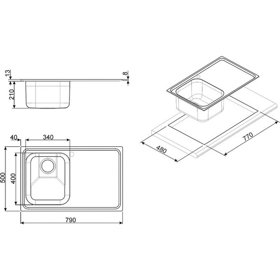 Кухонная мойка Smeg SP791S-2 77, 0,7 мм нержавеющая сталь - фото 2