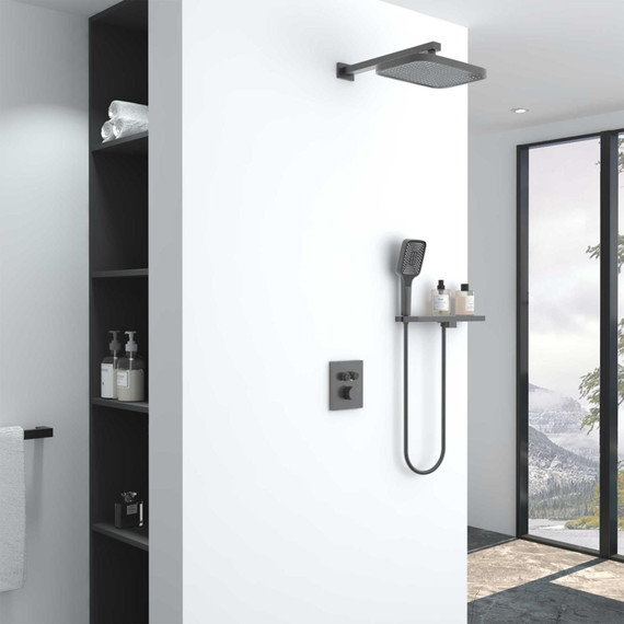 Душевая система для душа с термостатом Vincea VSFW-321MT1RGM, вороненая сталь - фото 