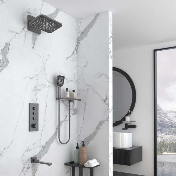 Душевая система для ванны с термостатом Vincea VSFW-433TI4RGM, вороненая сталь - фото 