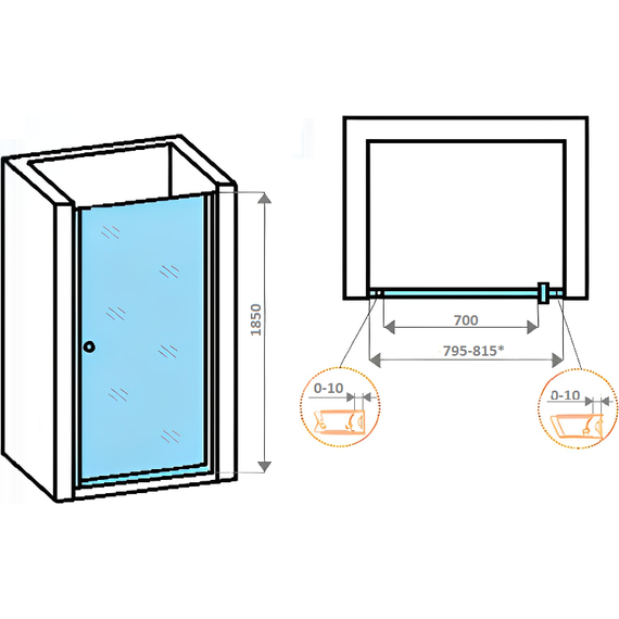 Душевая дверь Parly 80 см DE80B, чёрный/прозрачное - фото 7