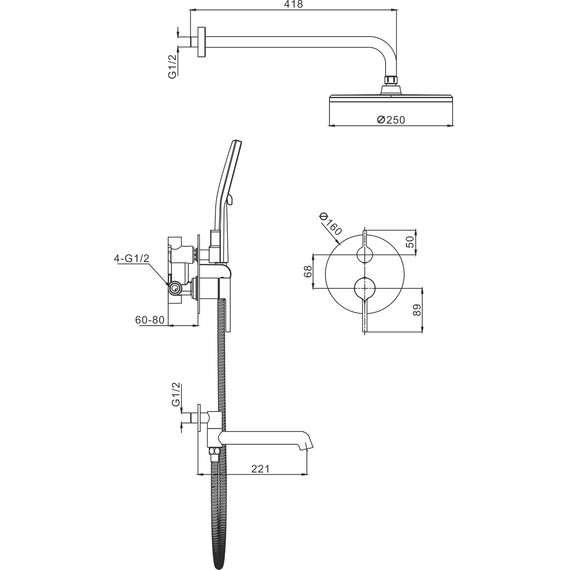 Душевая система встраиваемая Raglo R20.27.06 (со скрытой частью) чёрный - фото 2
