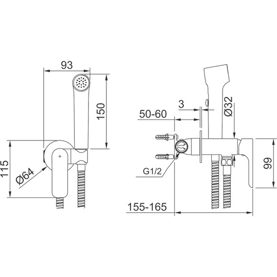 Набор для гигиенического душа Raglo R03.52.06 (со скрытой частью) чёрный - фото 2