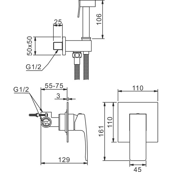 Набор для гигиенического душа Raglo R01.53 (со скрытой частью) хром - фото 2