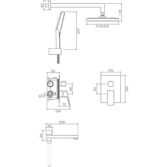 Душевая система встраиваемая Raglo R30.27.06 (со скрытой частью) чёрный - фото 2