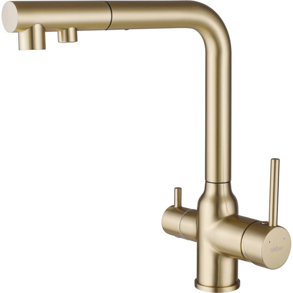 Смеситель для кухни Abber Emotion AF8814G, с подключением фильтра и выдвижной лейкой, золото матовый, Цвет производителя: золото матовое - фото 