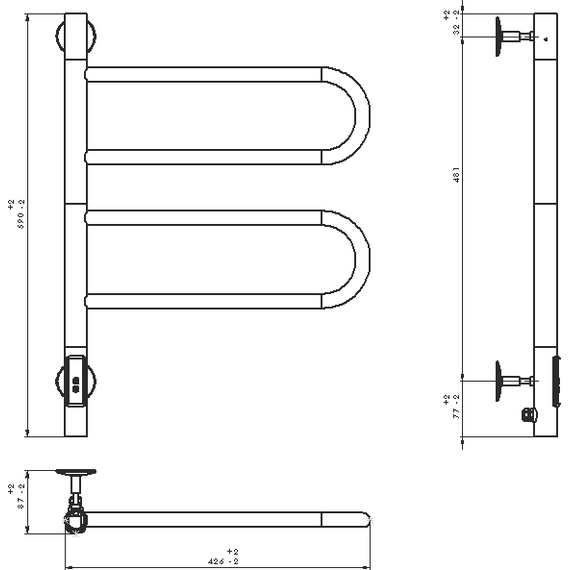 Полотенцесушитель электрический Vincea П4 425x600 мм, графит (возможность скрытого подключения) VTD-1R1CGE - фото 4