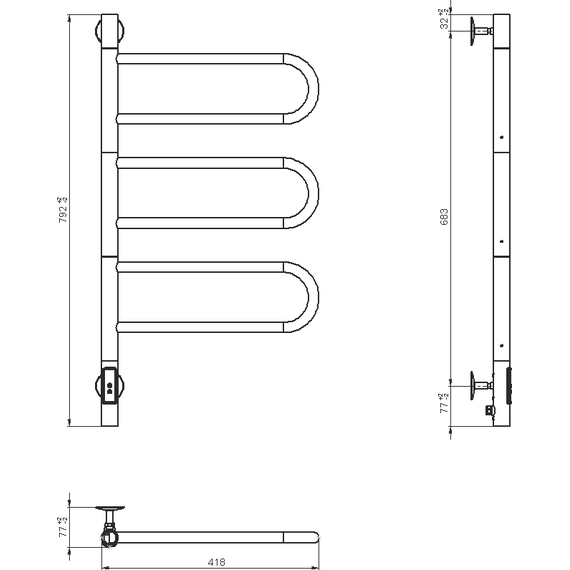 Полотенцесушитель электрический Vincea П6 400x800 мм, чёрный (возможность скрытого подключения) VTD-1R2CBE - фото 4
