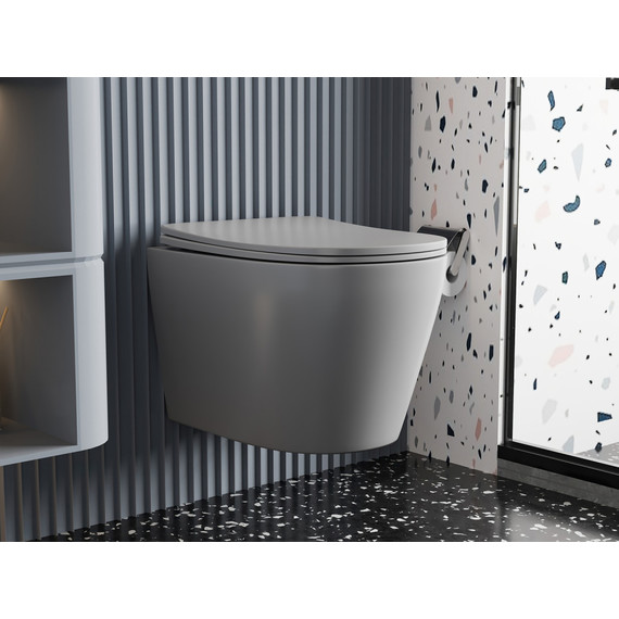 Унитаз подвесной безободковый Abber Bequem AC1102MG с крышкой микролифт, серый матовый, Цвет производителя: серый матовый - фото 2