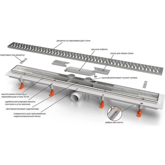 Трап Veconi Klasik 65 см V650KG (под плитку) брашированное золото, Цвет производителя: брашированное золото, Размер трапа: 650 - фото 3