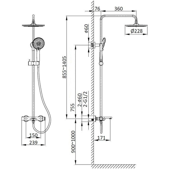 Душевая система для ванны Vincea Rondo VSFS-1R1CH - фото 5