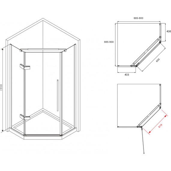 Душевое ограждение Abber Ewiges Wasser 90х90 см AG05090M, хром/матовое - фото 7