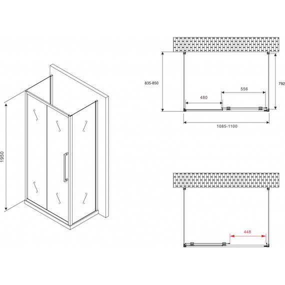 Душевое ограждение Abber Schwarzer Diamant 110x85 см AG30110MH-S85M-S85M, хром/матовое - фото 5