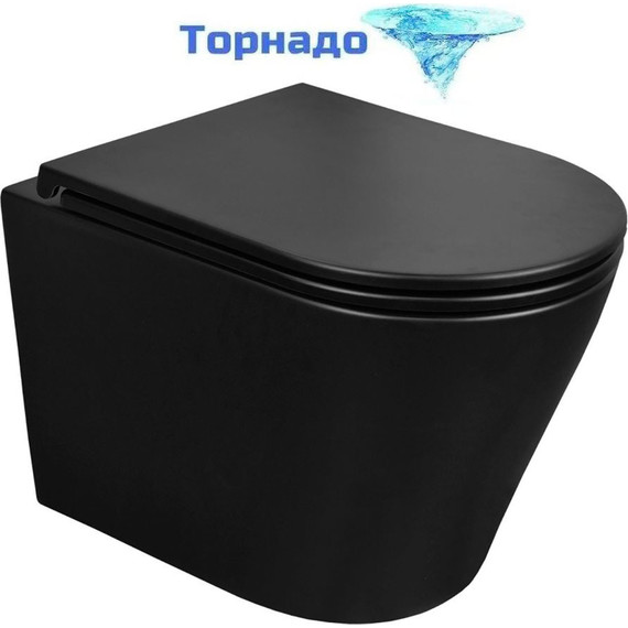 Унитаз подвесной безободковый Azario Teramo AZ-0053-UQ3-MB с крышкой микролифт (система смыва Торнадо) чёрный матовый, Цвет производителя: чёрный матовый - фото 