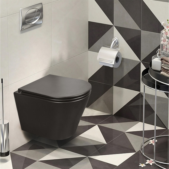 Унитаз подвесной безободковый Azario Teramo AZ-0053-UQ3-MB с крышкой микролифт (система смыва Торнадо) чёрный матовый, Цвет производителя: чёрный матовый - фото 10