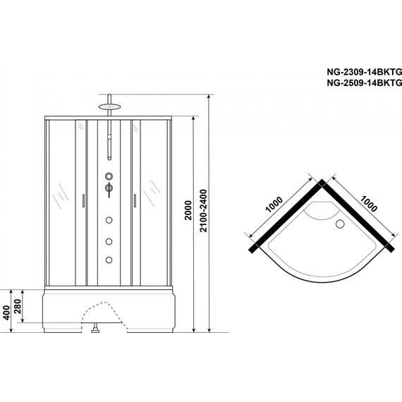 Гидробокс Niagara Classic 100x100 см NG-2309-14BKTG, серебро/матовое (безсиликоновая сборка) - фото 5