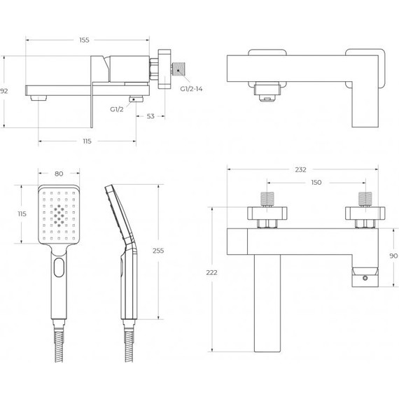 Смеситель для ванны Cezares SLIDER-VD-GM, оружейная сталь, Цвет производителя: оружейная сталь - фото 6
