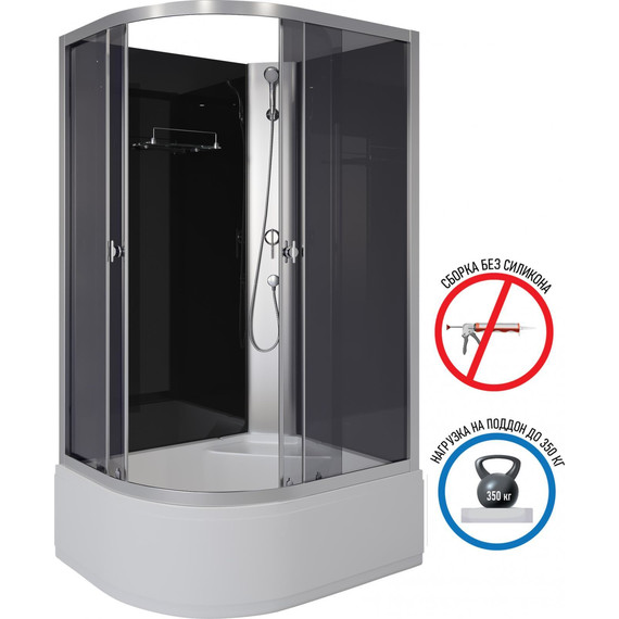 Душевая кабина Niagara Eco 110x80 см E110/80/40R/TN/BK, хром матовый/тонированное (безсиликоновая сборка) - фото 