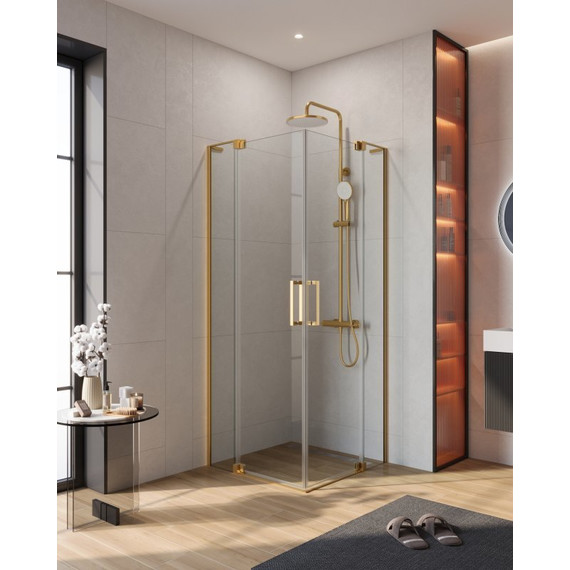 Душевое ограждение Cezares SLIDER-A-2-70/80-C-BORO (70-80)x(70-80) см (стекло 8 мм) брашированное золото/прозрачное - фото 