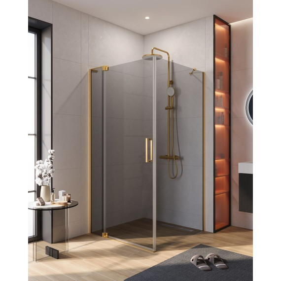 Душевое ограждение Cezares SLIDER-AH-1-100-80/90-GRIGIO-BORO 80-90x100 см (стекло 8 мм) брашированное золото/тонированное - фото 