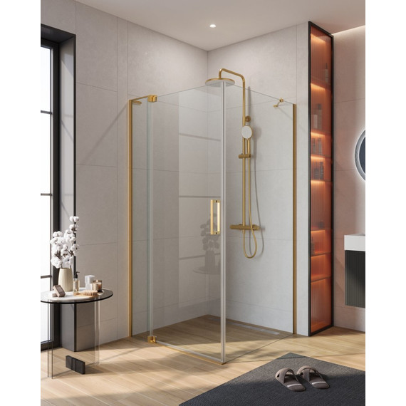 Душевое ограждение Cezares SLIDER-AH-1-100-90/100-C-BORO 90-100х100 см (стекло 8 мм), брашированное золото/прозрачное - фото 