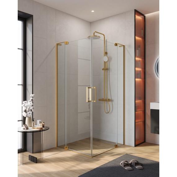 Душевое ограждение Cezares SLIDER-AH-2-70/80-100/110-C-BORO (70-80)x(100-110) см (стекло 8 мм) брашированное золото/прозрачное - фото 
