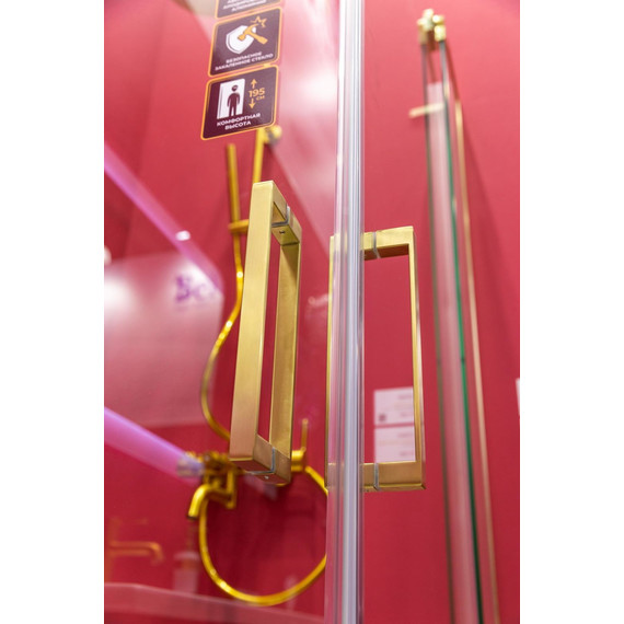 Душевое ограждение Cezares SLIDER-AH-2-70/80-80/90-C-BORO (70-80)x(80-90) см (стекло 8 мм) брашированное золото/прозрачное - фото 4