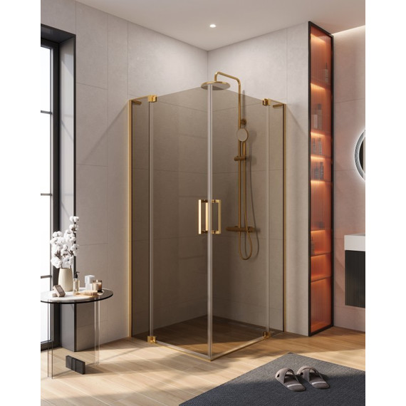 Душевое ограждение Cezares SLIDER-AH-2-80/90-100/110-BR-BORO (80-90)x(100-110) см (стекло 8 мм) брашированное золото/тонированное - фото 
