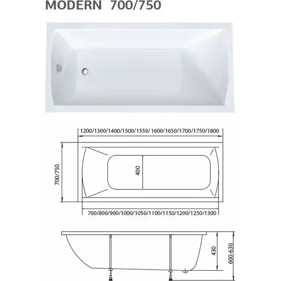 Ванна акриловая 1Marka Modern 170x75 см, Размер - мм: 1700х750 - фото 11