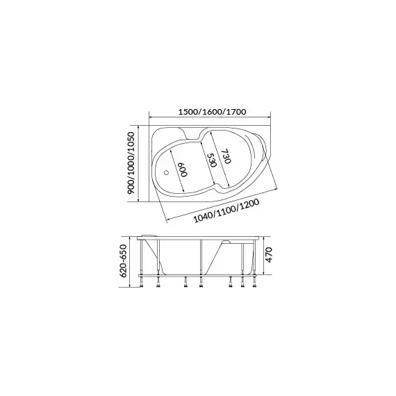 Ванна акриловая 1Marka Diana 170x90 см L, Размер - мм: 1700х900 - фото 9