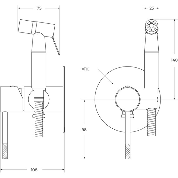 Набор для гигиенического душа Cezares RELAX-DIF-GM (со скрытой частью), оружейная сталь, Цвет производителя: оружейная сталь - фото 3
