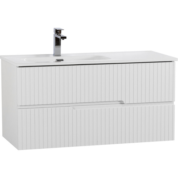 Тумба подвесная с раковиной Cezares DUET-N-1000-2C-SO-BL-L 100 см (раковина CZR-8095-100-L) bianco lucido - фото 2