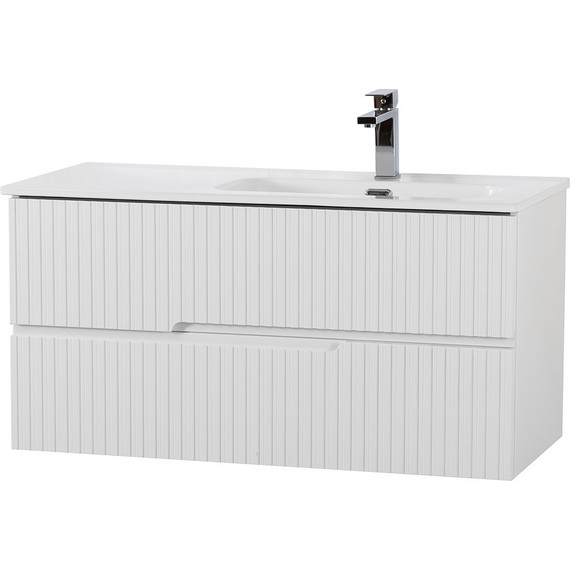 Тумба подвесная с раковиной Cezares DUET-N-1000-2C-SO-BL-R 100 см (раковина CZR-8095-100-R) bianco lucido - фото 2