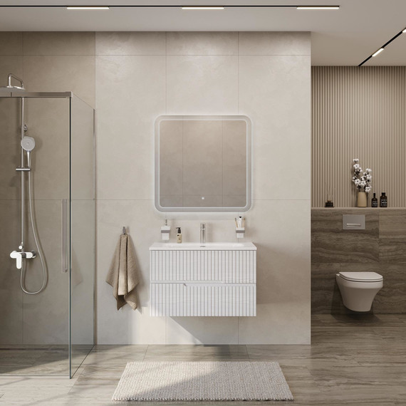 Тумба подвесная с раковиной Cezares DUET-N-800-2C-SO-FBS-P 80 см (раковина CZR-8073-80) ясень белый софт - фото 8