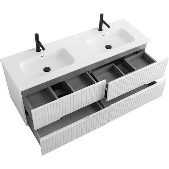 Тумба подвесная с раковиной Cezares DUET-N-1400-4C-SO-2-BL 140 см (раковина CZR-8095-140-2) bianco lucido - фото 4