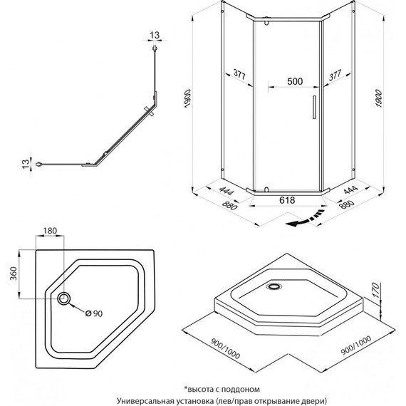 Душевое ограждение Triton Дека 90x90 см, хром/прозрачное - фото 8