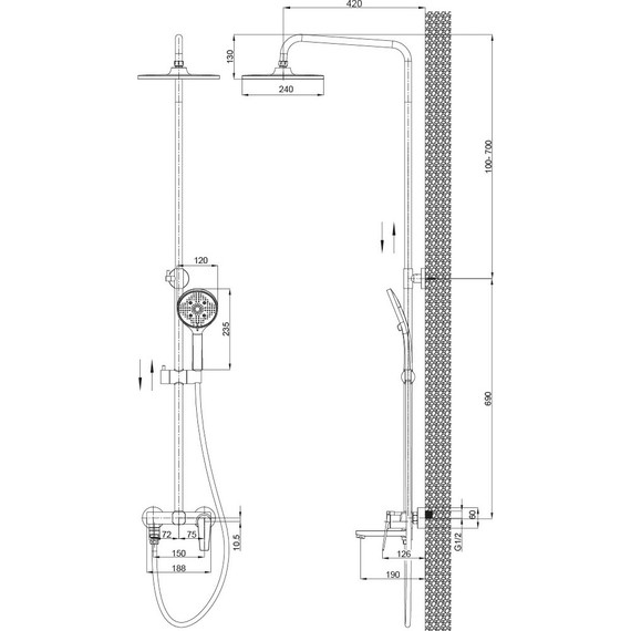 Душевая стойка Sole Baikal S057B, чёрный - фото 2