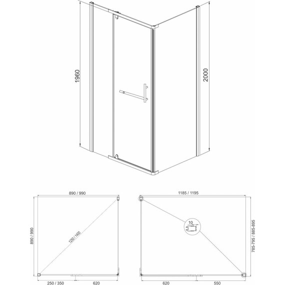 Душевое ограждение Mirsant Arena Square Black 100 100х100 см (стекло 8 мм), чёрный матовый/прозрачное - фото 3